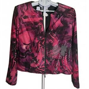 JOSEPH RIBKOFF JACKET ZIP FRONT 10 ABSTRACT STATEMENT TOP PINK PURPLE BLACK NWOT